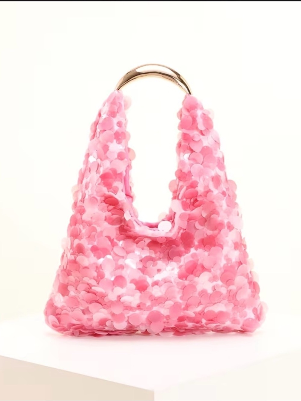 Pink Sequin Petal Hobo Bag with Gold Handle